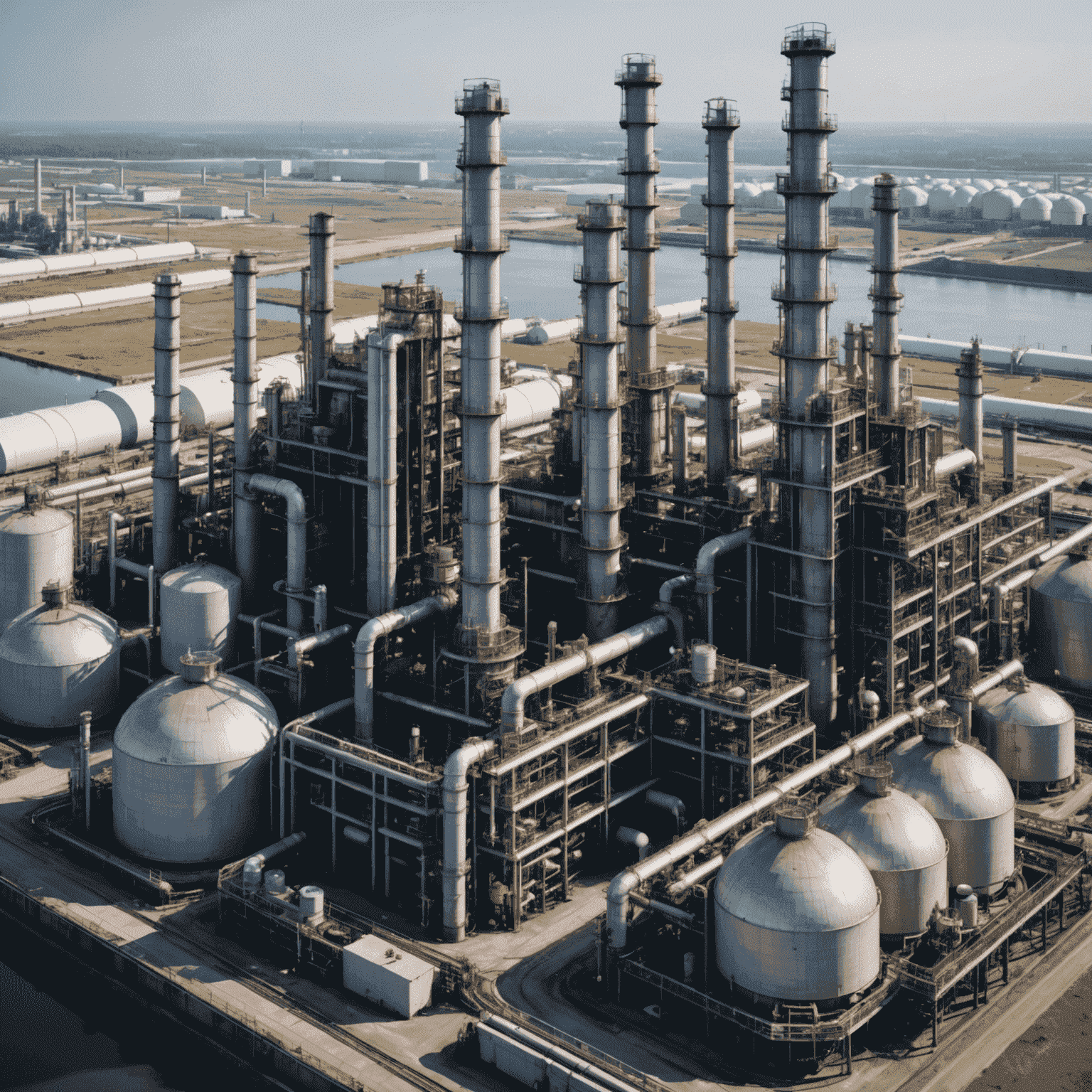 Oil refinery with modern cost-cutting technologies implemented, showcasing efficient operations and streamlined processes