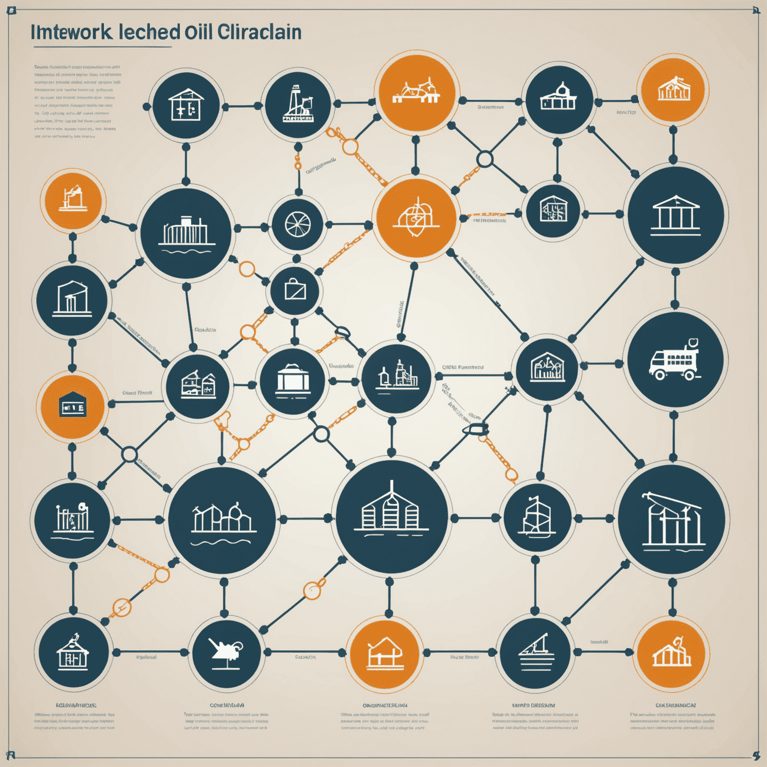 A network diagram showing interconnected oil supply chain elements with reinforced links