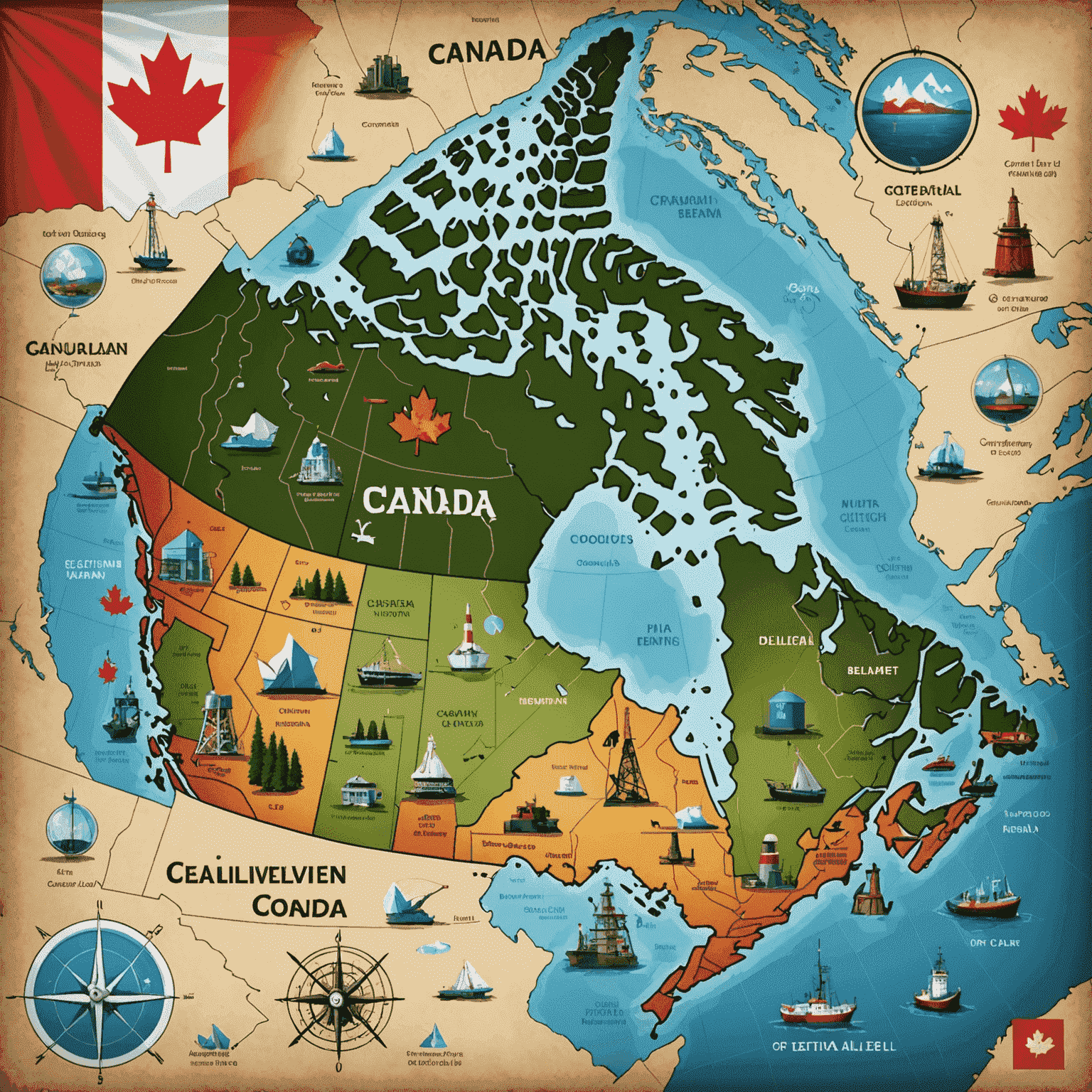 A map of Canada highlighting oil-producing regions with AI and technology icons